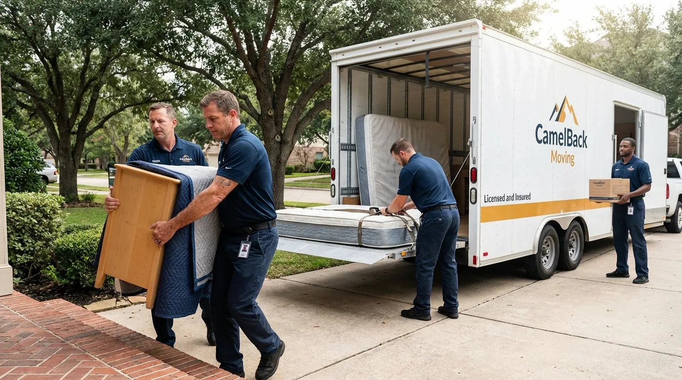 Crew loading residential truck for cross-state move from Salisbury, VT