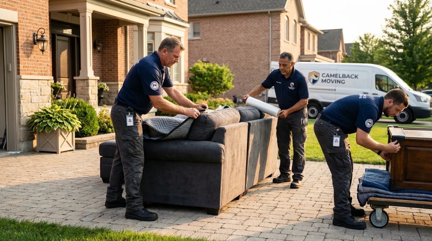 Large estate moving crew wrapping furniture in Salisbury, VT